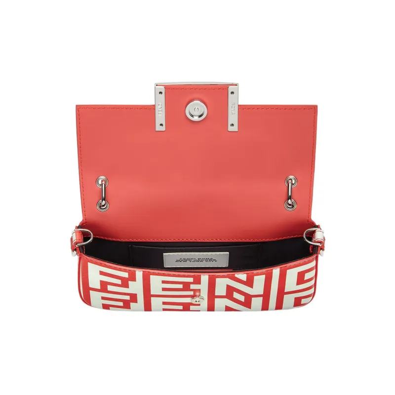 FENDI Baguette Sheepskin Portable One Shoulder Crossbody Cell Phone Pouch Women's White/Red-2