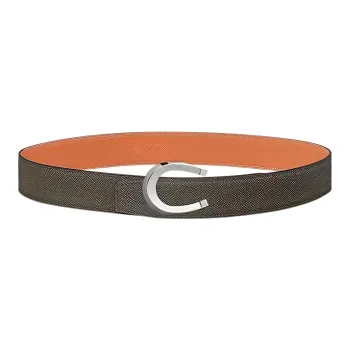 HERMES Fashion Logo Silver Buckle Togo Calfskin Double-Sided Leather Belt Men's Tin Gray Width: 3.8cm