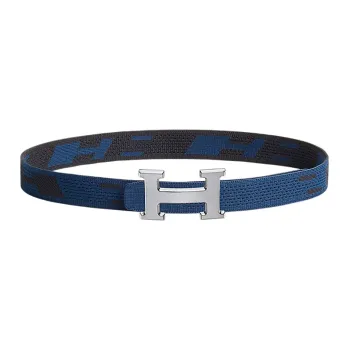 HERMES Tonight Color Silver Buckle Double-Sided Nylon Mesh Strap Men's Black/Indigo Width: 3.2cm