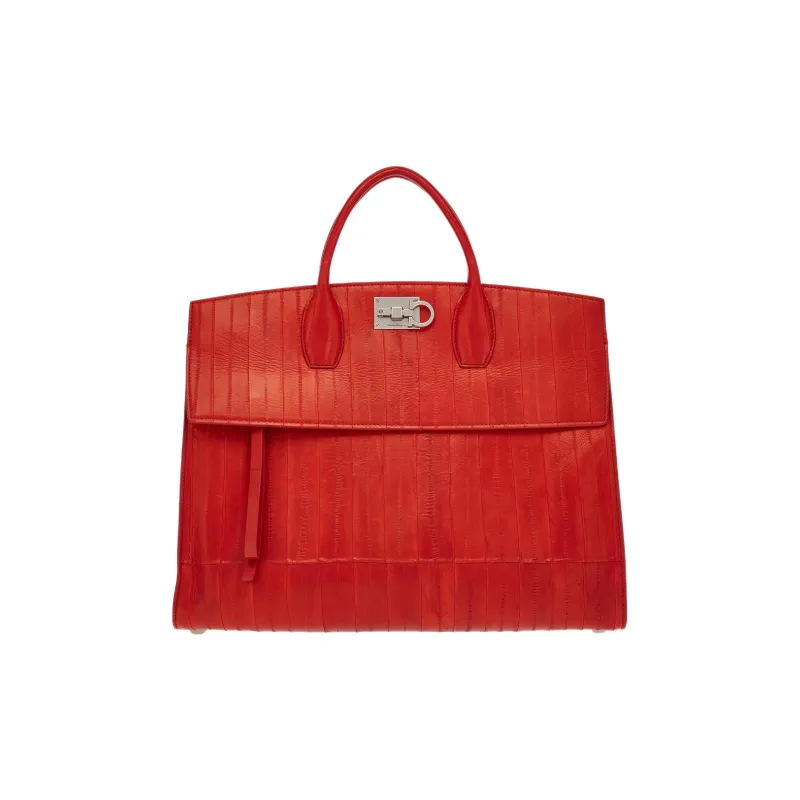 FERRAGAMO Studio Cow Leather Tote Bag Shopping Bag Handbag Men's Red-0