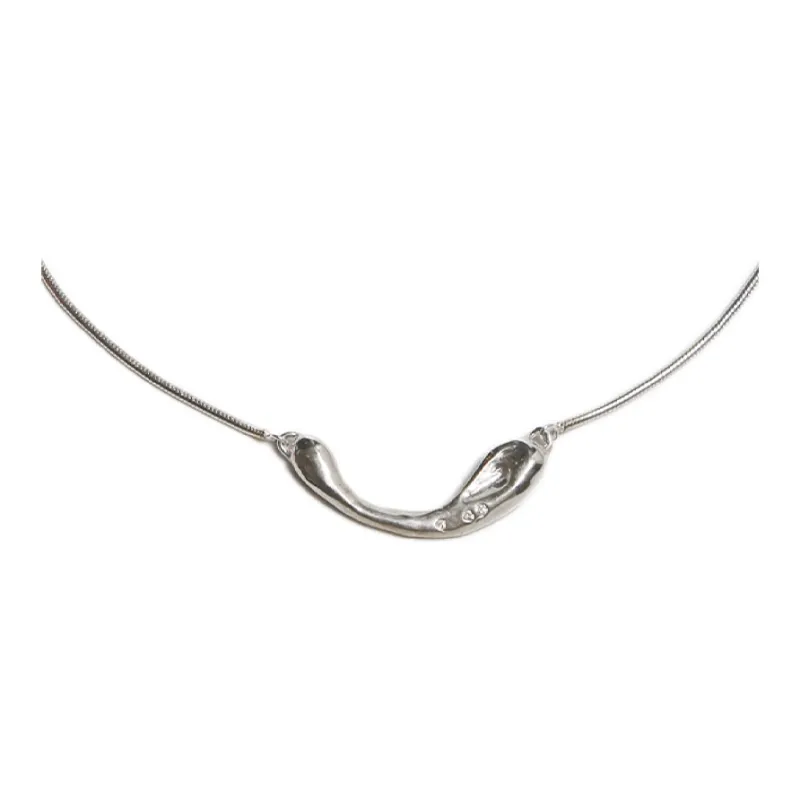 M.Wong 925 Sterling Silver Shimmer Flowing Freeform Pendant Collarbone Chain Necklace Unisex-4