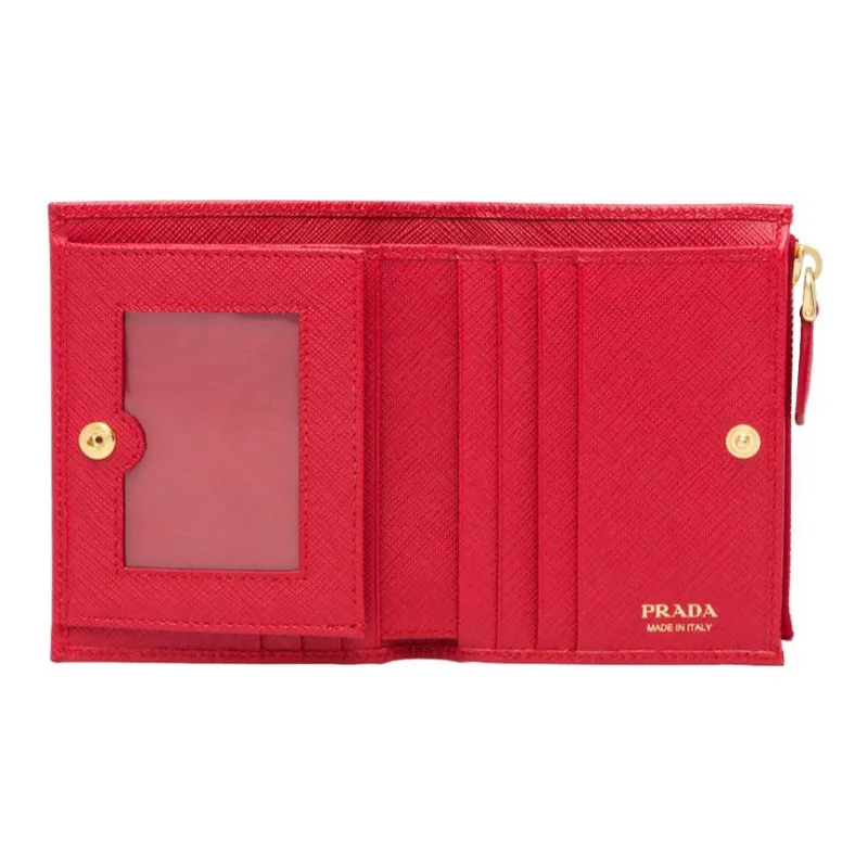 PRADA Saffiano Leather Wallet Small Size Women's Red-3
