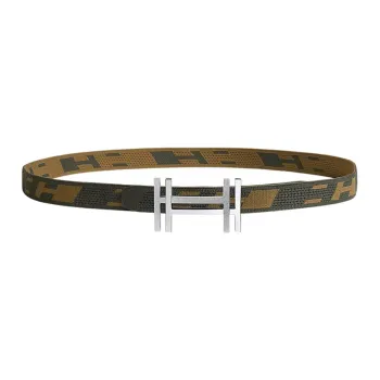 HERMES Fashion Casual Comfortable Silver Buckle Nylon Belt Men's Gray Green/Dark Green Brown Width: 3.2cm