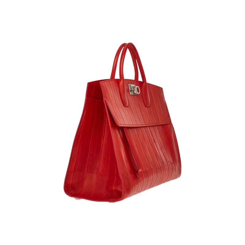 FERRAGAMO Studio Cow Leather Tote Bag Shopping Bag Handbag Men's Red-2