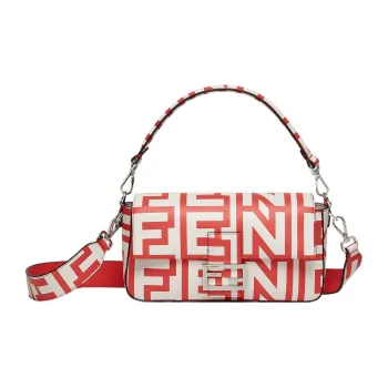 FENDI Baguette Calfskin Portable Crossbody Bag, Shoulder Bag Medium Size Women's Red/White