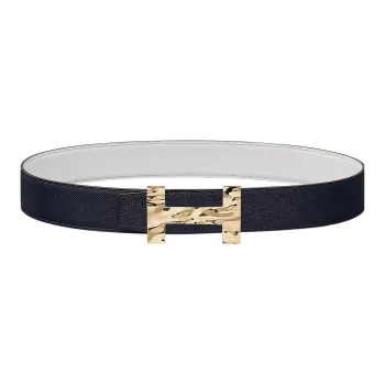 HERMES Quizz H2O Gold Buckle Epsom Calfskin Double-Sided Leather Belt Men's Indigo/White Width: 3.8cm