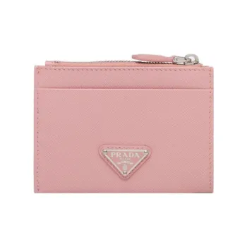 PRADA Saffiano Leather Card Clip Card Holder Women's Peach Pink