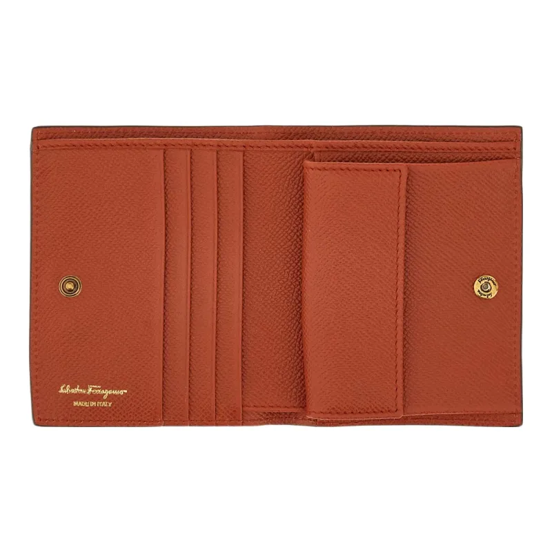 FERRAGAMO GANCINI Stamped Calfskin Wallet Small Size Women's Brown-3