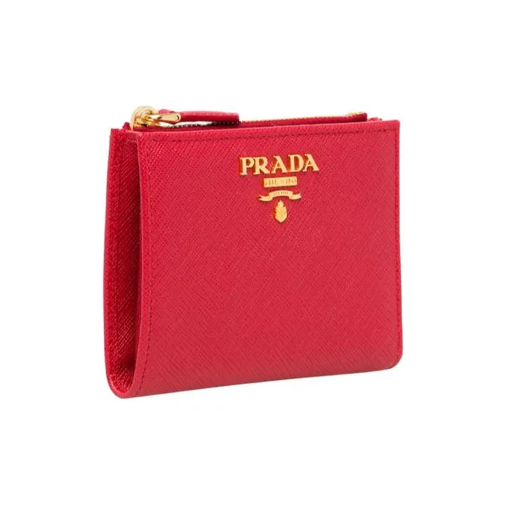 PRADA Saffiano Leather Wallet Small Size Women's Red-2