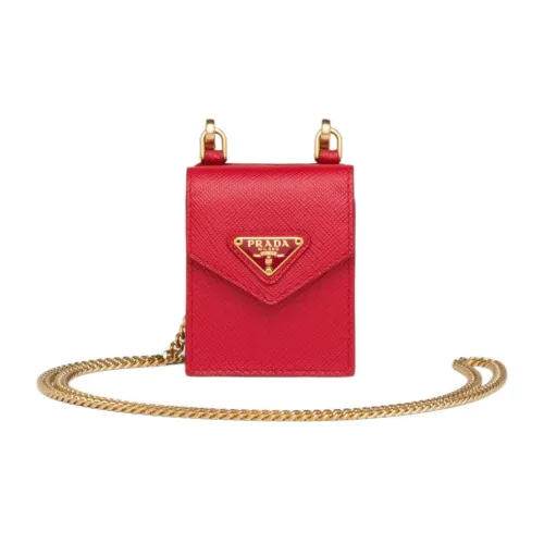 PRADA Saffiano Leather Shoulder Bag Crossbody Bag Earphone Case Women's Red