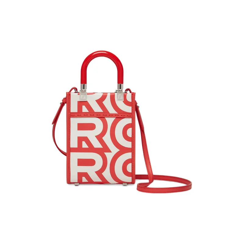 FENDI Sunshine Cow Leather Tote Bag, Shopping Bag, Shoulder Bag, Crossbody Bag, Handbag Mini Women's Red/White-2