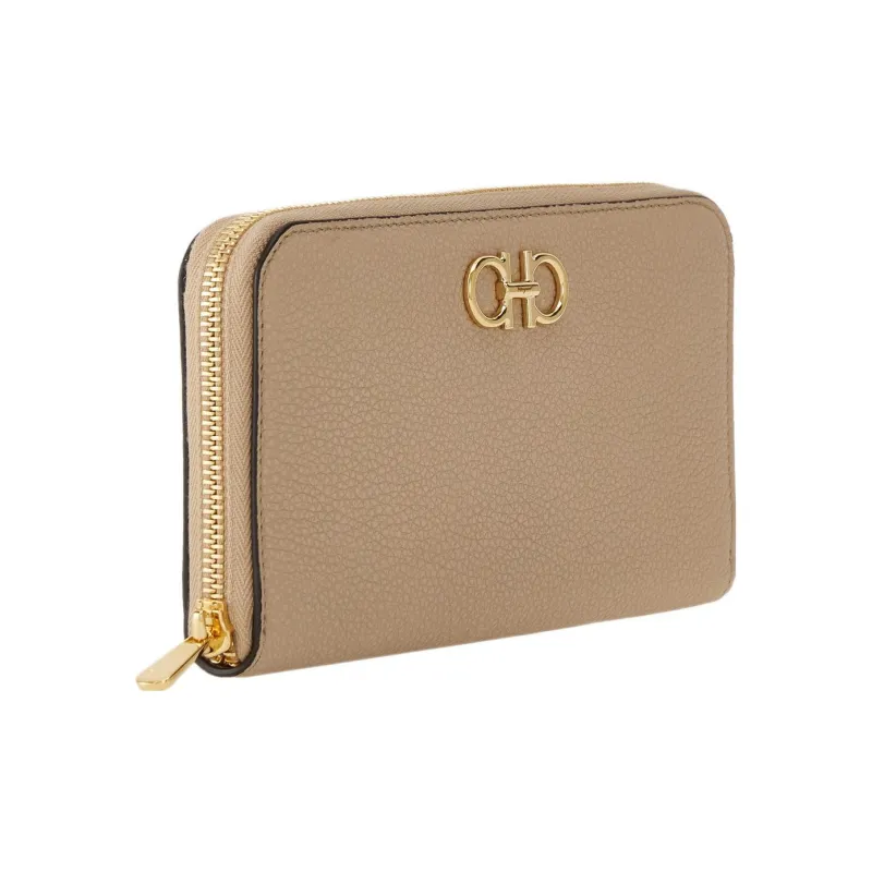 FERRAGAMO GANCINI Cow Leather Wallet Women's Beige-2