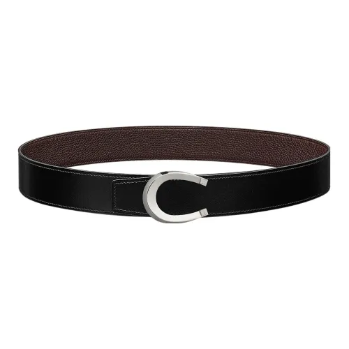 HERMES Togo Calfskin Double Sided Leather Belt Leather Belts Men's Black/Chocolate Width  3.8cm