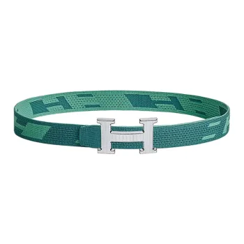 HERMES H Stripes Silver Buckle Nylon Mesh Double-Sided Belt Men's Collegiate Blue/Jasper Width 32mm