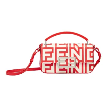 FENDI Baguette Sheepskin Portable One Shoulder Crossbody Cell Phone Pouch Women's White/Red