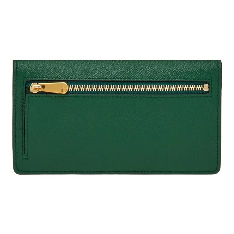 FERRAGAMO GANCINI Cow Leather Wallet Women's Deep Bright Green-1