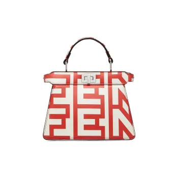 FENDI Peekaboo ISeeU Lambskin Shoulder Bag Crossbody Bag Handbag Women's Red/White