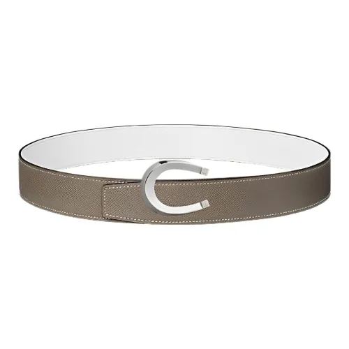 HERMES Leather Belts Men Brown/White