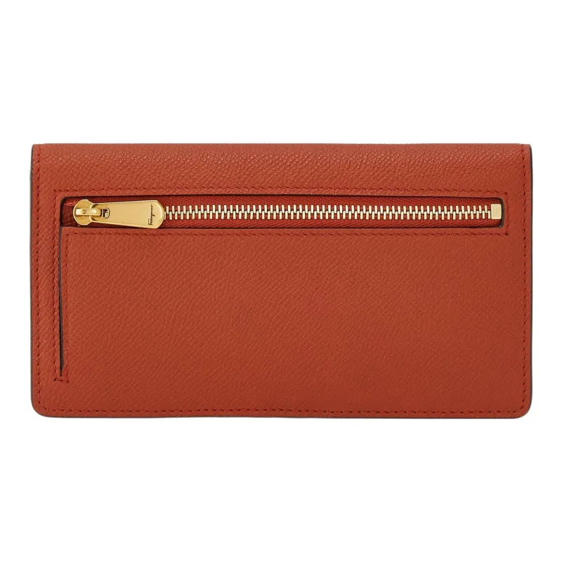 FERRAGAMO GANCINI Cow Leather Wallet Women's Orange-1