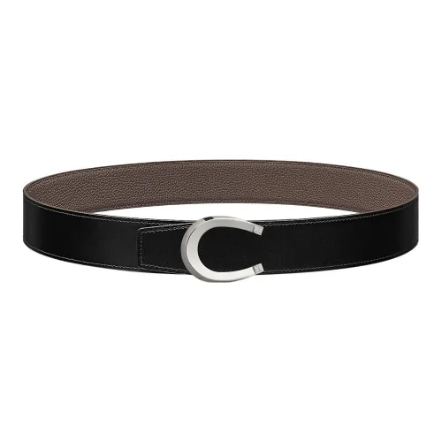 HERMES Leather Belts Men Black/Tin Gray