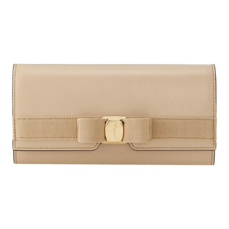 FERRAGAMO Vara Calfskin Wallet Women's Coffee-0