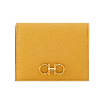 FERRAGAMO GANCINI Stamped Calfskin Wallet Small Size Women's Yellow