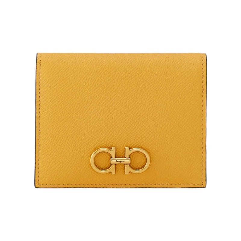 FERRAGAMO GANCINI Stamped Calfskin Wallet Small Size Women's Yellow-0