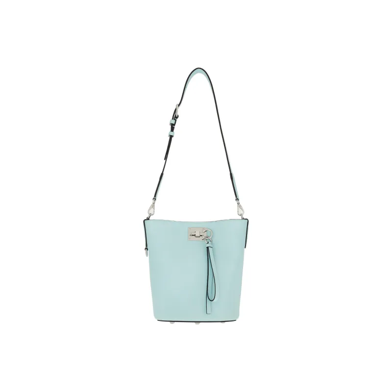 FERRAGAMO Studio Natural Grained Calfskin Bucket Bag Portable Crossbody Bag Shoulder Bag Women's Light Aqua Green-0