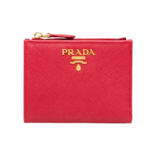 PRADA Saffiano Leather Wallet Small Size Women's Red