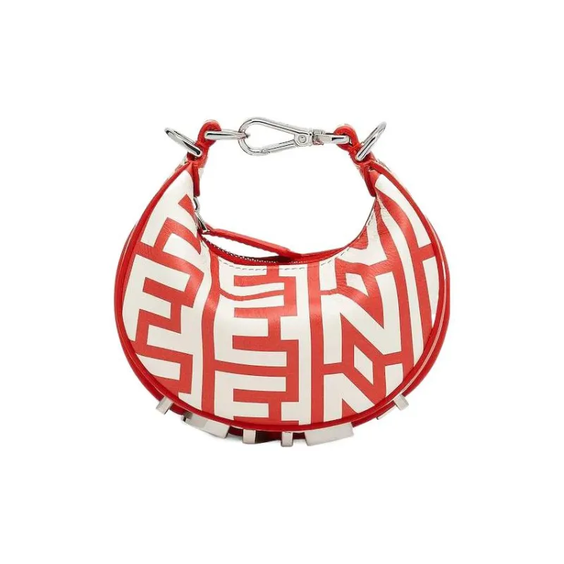 FENDI Fendigraphy Calfskin Crescent Bag Handbag Wrist Bag Extra Mini Women's Red/White-1