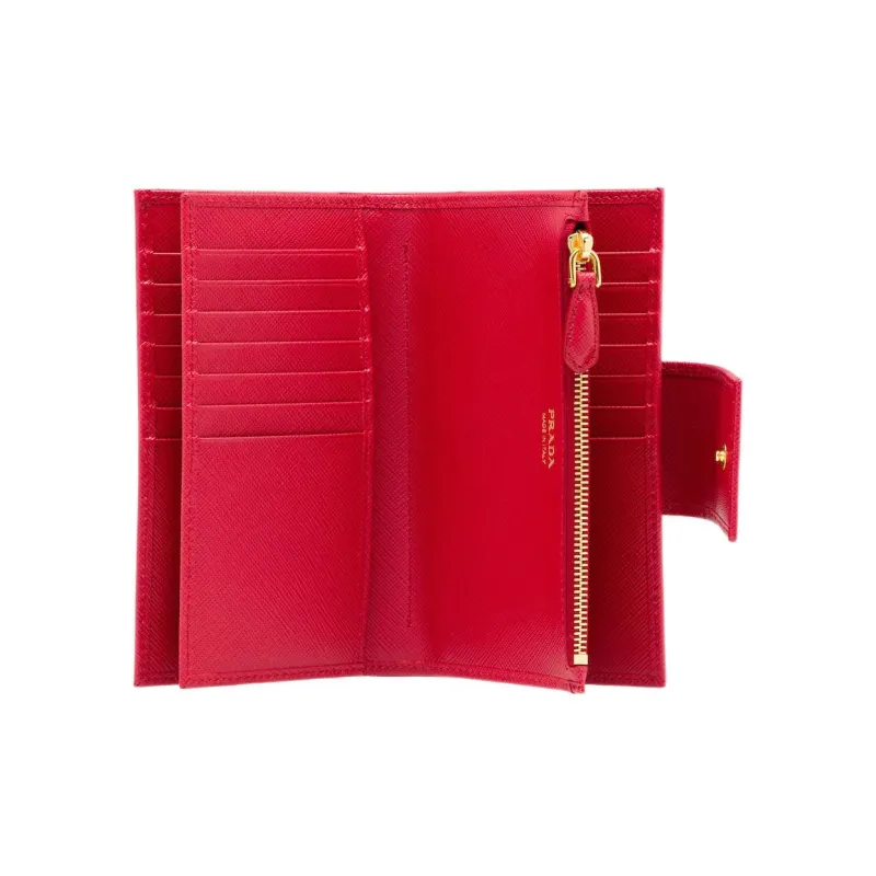 PRADA Saffiano Leather Wallet Small Size Women's Red-3