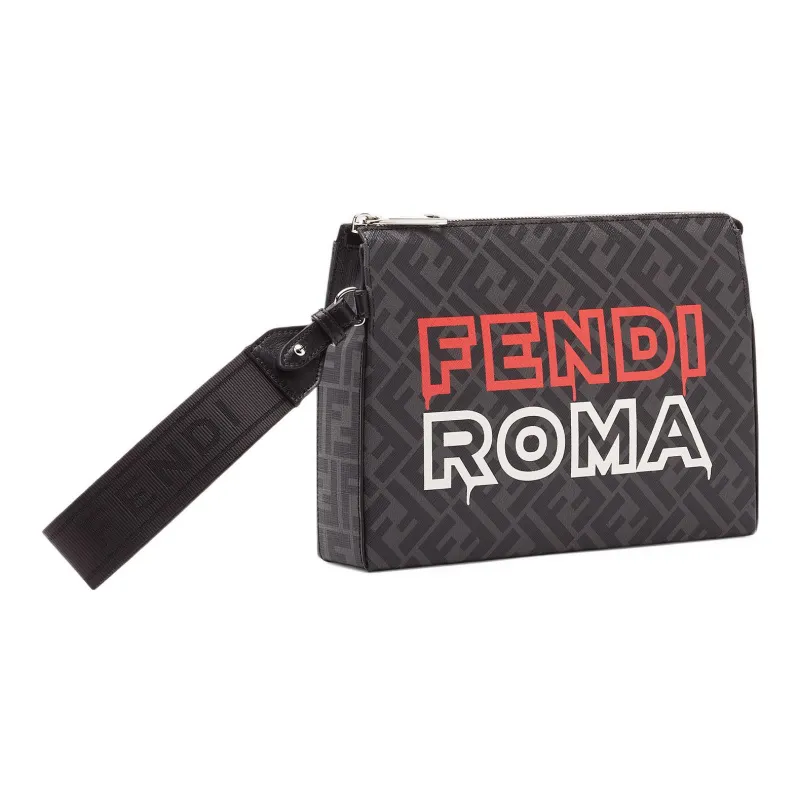 FENDI Calfskin Handbags Wrist Bags Clutches Men's Gray-6