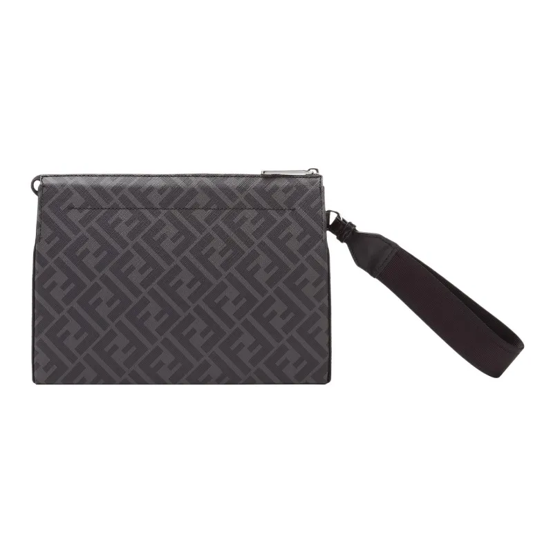 FENDI Calfskin Handbags Wrist Bags Clutches Men's Gray-5