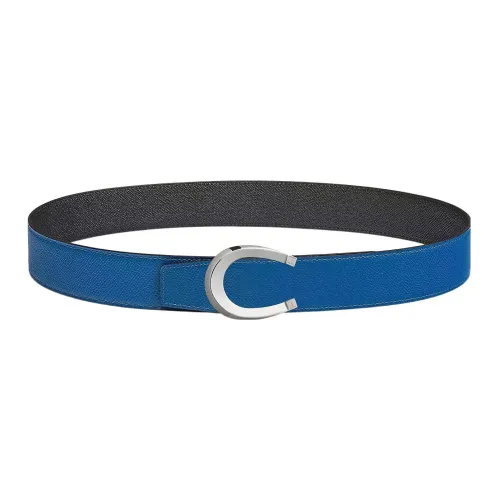 HERMES Leather Belts Men French Blue/Black