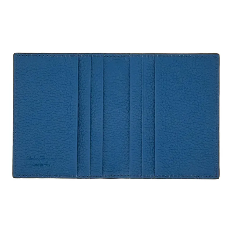 FERRAGAMO Travel Embossed Cow Leather Card Holder Men's Blue-3