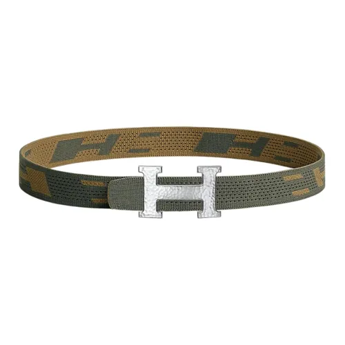 HERMES Leather Belts Men Gray Green/Dark Green Brown