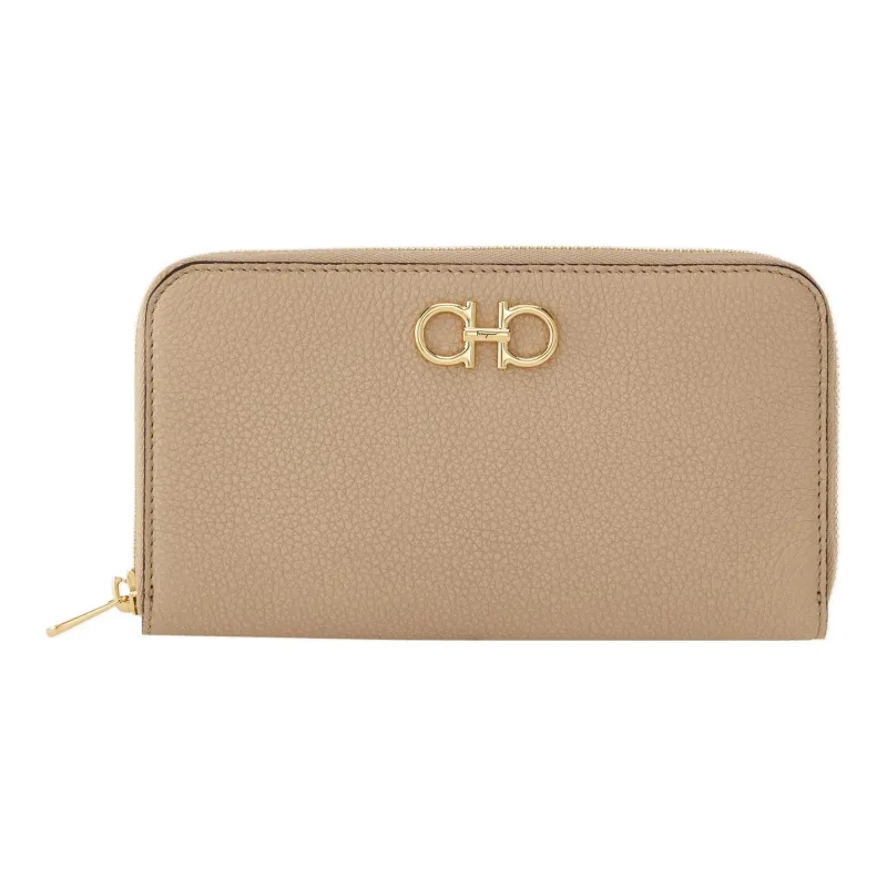 FERRAGAMO GANCINI Cow Leather Wallet Women's Beige-0