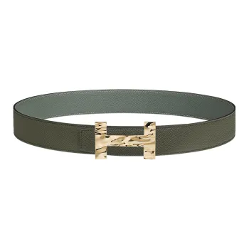 HERMES Quizz H2O Gold Buckle Epsom Calfskin Double-Sided Belt Men's Gray Green/Green/Apricot Green Width: 3.8cm