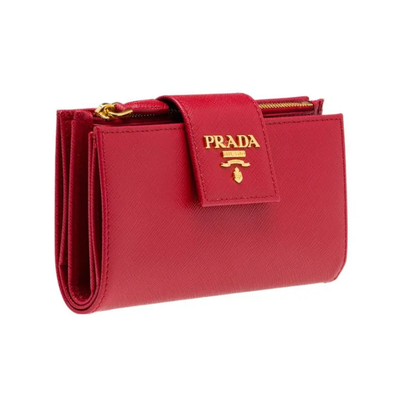 PRADA Saffiano Leather Wallet Small Size Women's Red-2