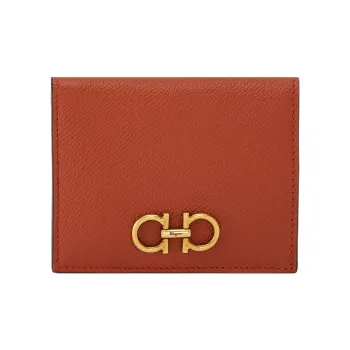 FERRAGAMO GANCINI Stamped Calfskin Wallet Small Size Women's Brown