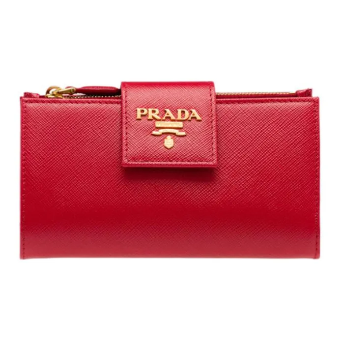 PRADA Saffiano Leather Wallet Small Size Women's Red-0