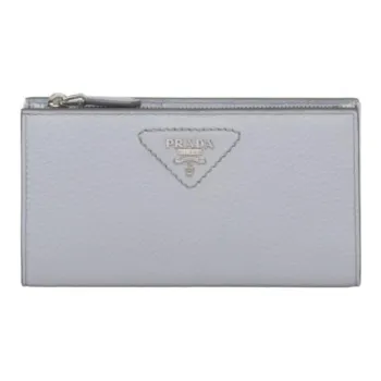 PRADA Saffiano Leather Wallet Large Size Women's Light Blue