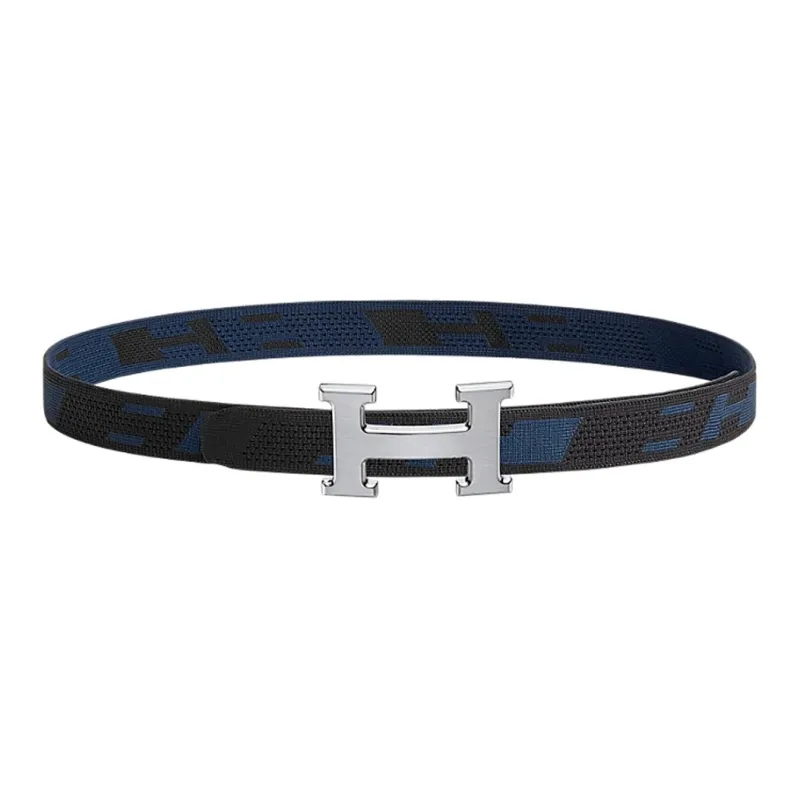 HERMES Comfortable Elegance Silver Buckle Nylon Mesh Double-Sided Belt Men's Black/Indigo Width 32mm-0