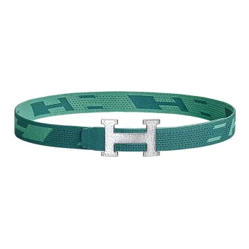 HERMES Silver Buckle Comfortable Double-Sided Nylon Mesh Strap Men's Collegiate Blue/Jasper Width: 3.2cm