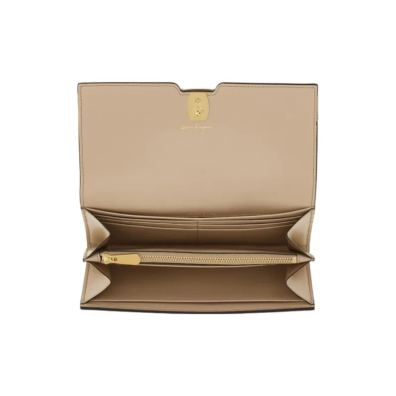 FERRAGAMO Vara Calfskin Wallet Women's Coffee-3
