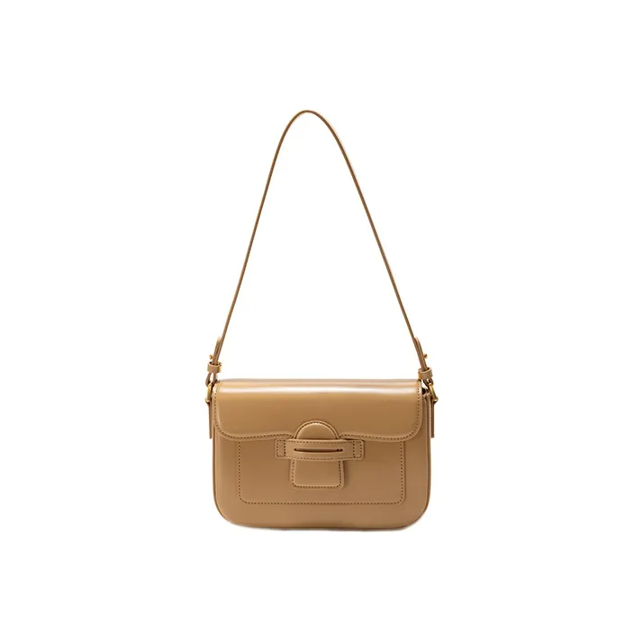 GXFMOD Cow Leather Shoulder Bag, Small Square Bag, Crossbody Bag, Shoulder Bag Medium Size Women's Ecru Milk Tea Yellow-5