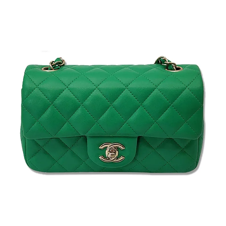 CHANEL Classic Flap CF Sheepskin Shoulder Bag, Crossbody Bag Trumpets Women's Bamboo Green-0
