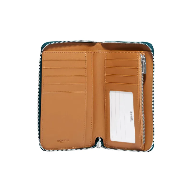 COACH Double Zip Wallet High-Quality Pebbled Leather Card Holder Wallet Women's Deep Turquoise-1