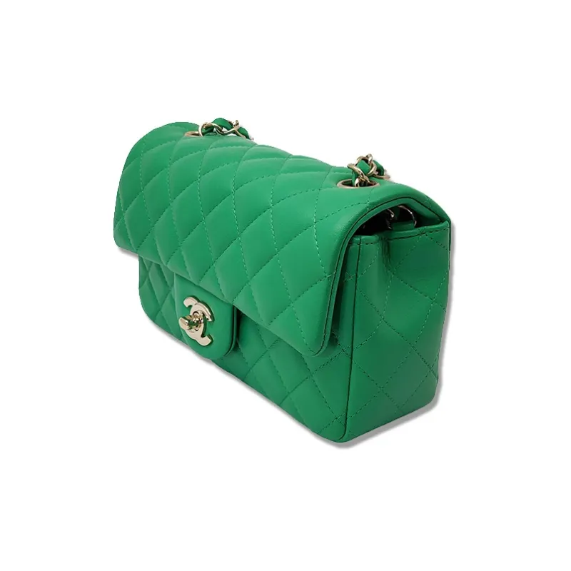 CHANEL Classic Flap CF Sheepskin Shoulder Bag, Crossbody Bag Trumpets Women's Bamboo Green-1
