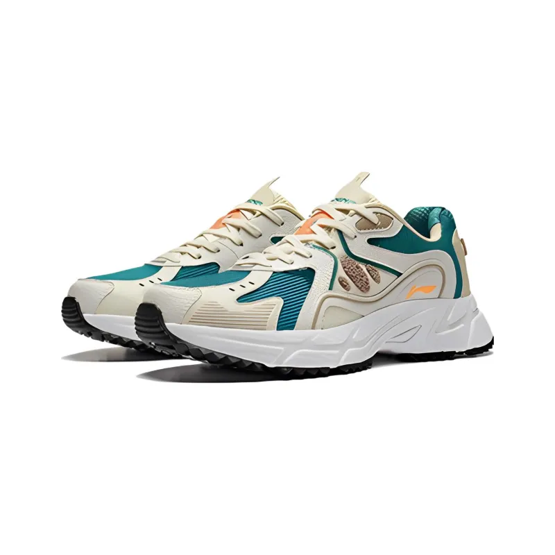 LiNing Cushioning Anti-Slip Wear-Resistant Breathability Low-Top Sports Casual Shoes Men's White Green-2